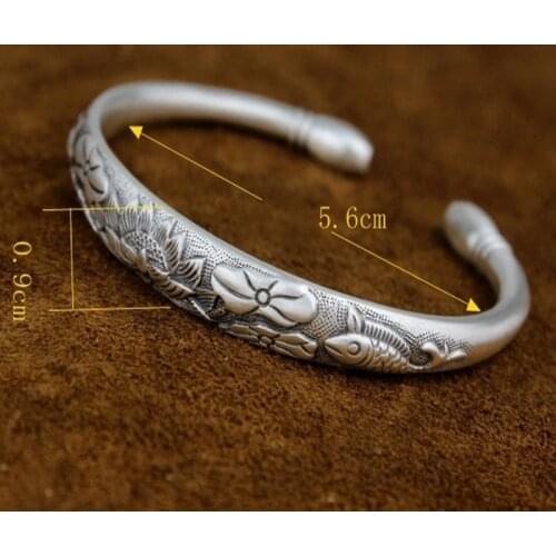 BOCAI New 2021 Fashion Six-character Mantra Open Pisces Lotus Bracelet for Woman Real S990 Silver Classic Woman Bracelet