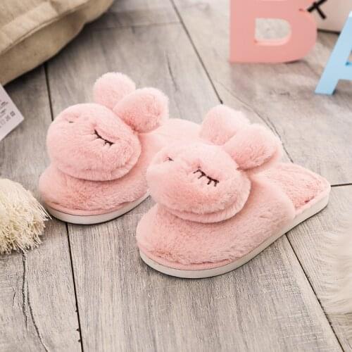 Winter 2019 New Kids Home Slippers Faux Fur Warm Shoes Girls Slip on Flats Female Children Fur Flip Flops Indoor Non-slip Slippe