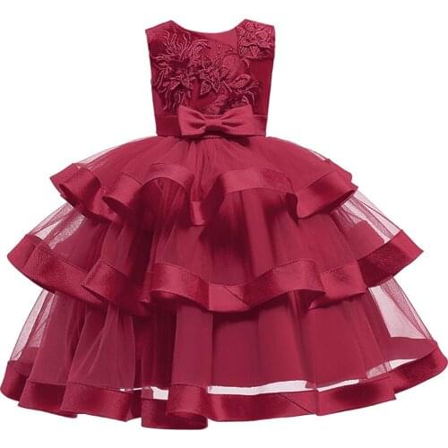 Childrens Dress Princess Dress Net Yarn Flower Puffy Dress Skirt Sleeveless Trailing Piano Performance Dress 2-10Y