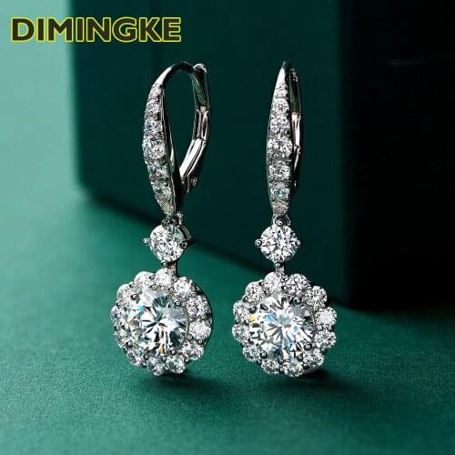 DIMINGKE 1CT High Carbon Diamond Sun Flower Wedding Earrings S925 Sterling Silver 18K Gold Super Flash Jewelry Birthday Gift