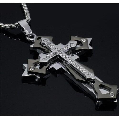 For Men Black Metal Punk POP Arrow Pendant Necklace Trendy Jewelry Gift Collar Hombre New Fashion Silver Color Cross Necklace