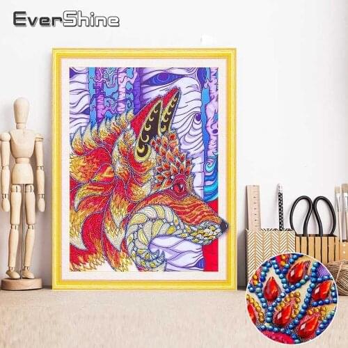 EverShine 5D DIY Diamond Painting Fox Picture Of Rhinestone Diamond Embroidery Animal Special Shape Diamond Mosaic Wall Decor