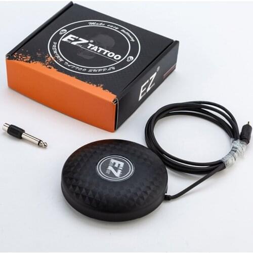 EZ Round Tattoo Foot Pedal Switch for standard Machine Power Supply Black with 6.35 mm RCA Connect Adapter