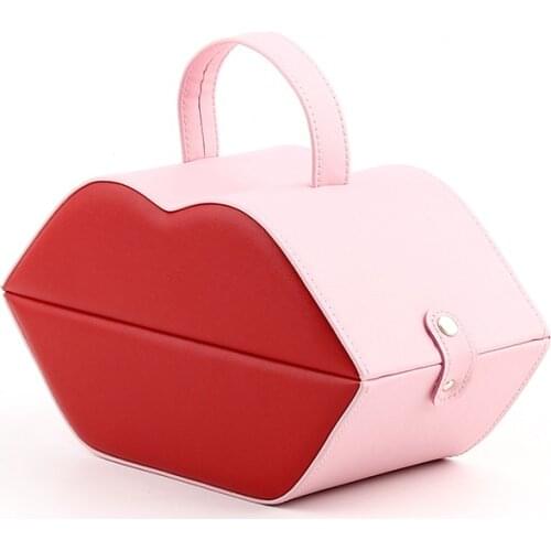 Romatic Lip Kiss Pattern Jewelry Box High Quality PU Leather Ring Necklace Jewel Display Case Women Birthday Gift Jewelry Case