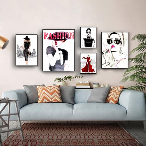 And Prints Wall Pictures For Living Room Decor Fashion Book Girl High Heels Lipstick Wall Art Canvas Painting Nordic Posters