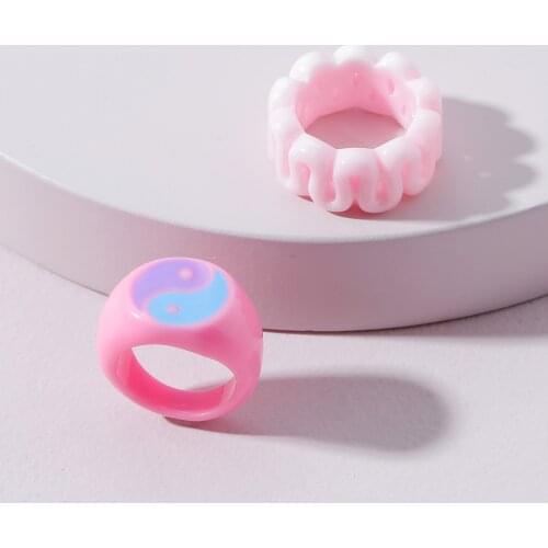 INS Hot Resin Clay Exaggerated Taiji Ring Yinyang Ring For Women Girl Candy Color Chunky Ring For Summer Day Fashion Accessories