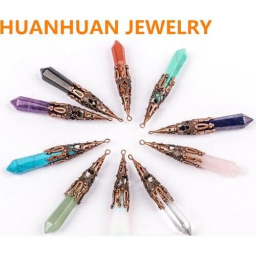 10 Styles Natural Stone Pendant Hexagonal Column Shapes Turquoises Onyx Pendants Female Unique Charm necklace Accessories DIY