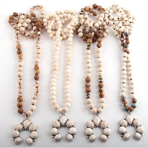 Fashion Bohemian Tribal Jewelry White Stone Long Knotted Moon Metal Stones Pendant Necklaces For Women Jewelry