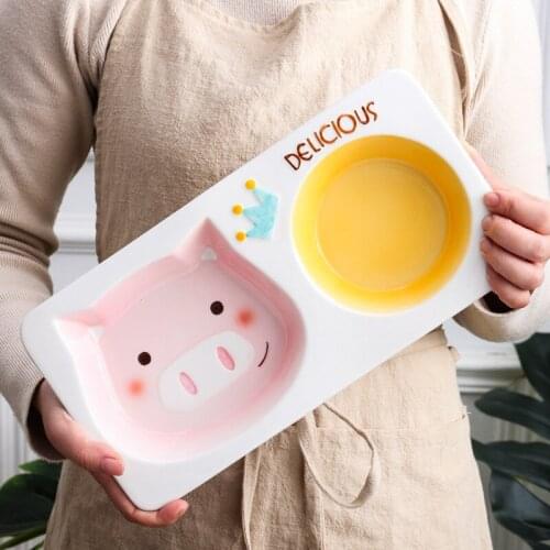 Cartoon girl heart creative pig partition plate household childrens tableware lovely ceramic fruit serving tray