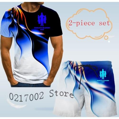 Fathers day mens 3D T-shirt print set 2021 summer short sleeve button casual shirt + Beach Shorts Set two-piece fashion mens