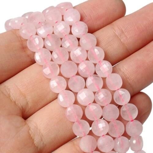 Natural Stone 6mm Pink Green Quartz Coin Bead Citrine Faceted Flat Round Crystal Bead For Jewelry Making DIY Charm Bracelet 15"