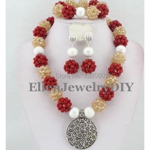 Nigerian wedding beads Jewelry Set African Beads Jewelry Sets Crystal Beaded Necklace Set Crystal Jewelry Set W7399