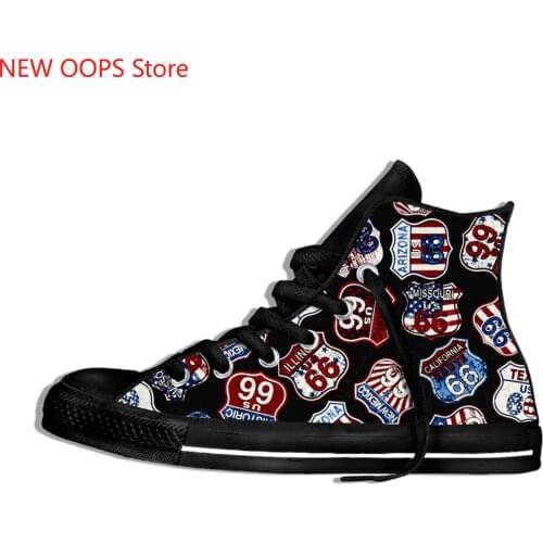 Get our Kicks on Route 66 Novelty Design Fashion Lightweight High Top Canvas Shoes Men Women Casual Breathable Sneakers