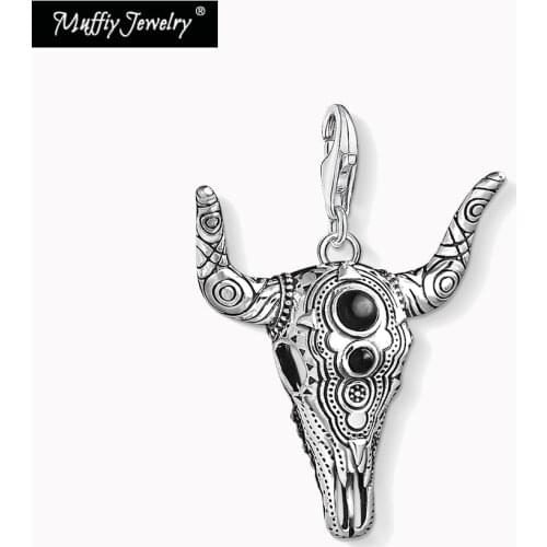 Charms Pendant Ethnic Bull Head 925 Sterling Silver Fit Bracelet Necklace Bag Europe Vintage Jewelry Accessories for Women Men