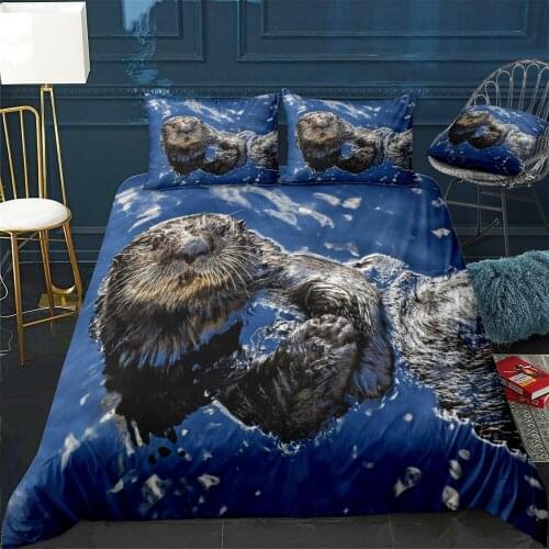 Adorable Otter Quilt Cover Pillowcase 3Piece Comforter Bedding Set With Pillow Case Single Double Duvet Cover Home Decora