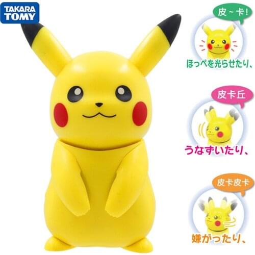 Original Tomy Pocket Monsters Pokemon Hello Pikachu Sound and Light Figures Interactive Funny Baby Toys Diecast Puppets for Kids