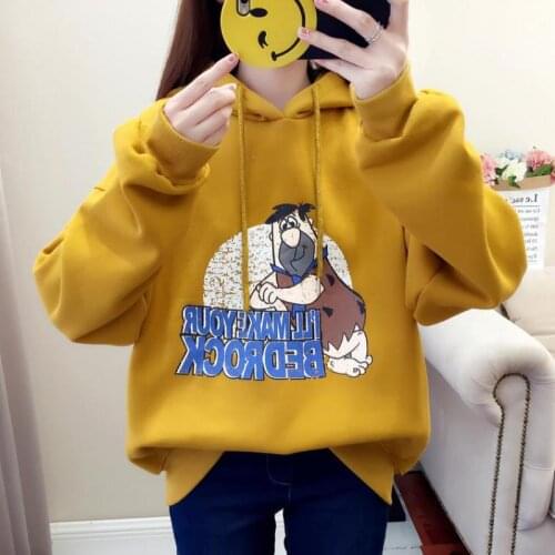 Zuolunouba Autumn Winter Clothes Yellow Hoodies Women Sweatshirt Make Badrock Harajuku Pullovers Drop-shoulder Loose Hooded