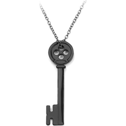 Retro Coraline Key Skeleton Pendant Necklace Black Props Choker Necklace Neil Gaiman Cosplay Jewelry For Women Men Gift