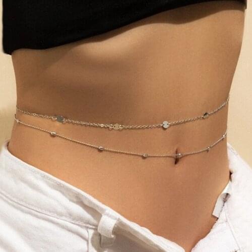 Sexy Vintage Aesthetic Belly Chain Thin Beads Link Body Chain Waist Chain Belt Y2K Streetwear Summer Women Fashion Body Jewelry