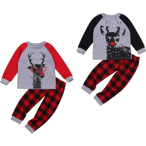 FOCUSNORM 1-7Y Infant Baby Girls Boys Pajama Set Homewear Christmas Print Long Sleeve Pullover Tops Pants 2pcs