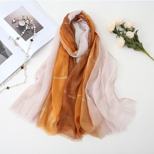 2020 new ombre glitter scarf stripe polyester shawl hijab women gradient color muslim wrap headscarf popular shawls