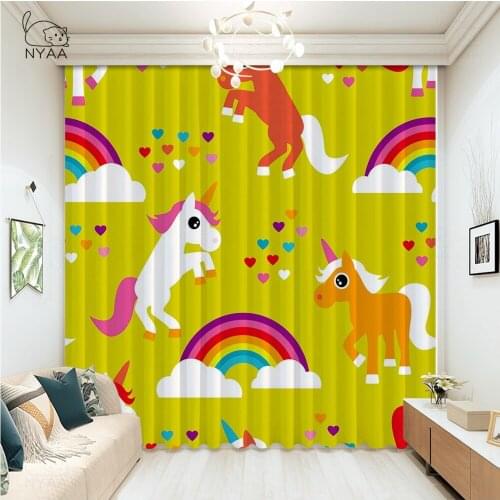 Custom Florals Unicorn Door Windows Curtains Living Room Bedroom Decorative Kitchen Curtains Drapes Dropship Micro Shading