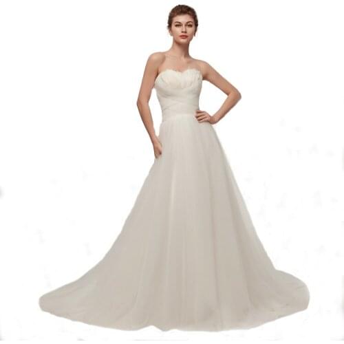 2019 New Arrival Sweetheart Wedding Dresses Pleats Feather Floor Length Vintage A-Line Bridal Gown Vestidos De Novia