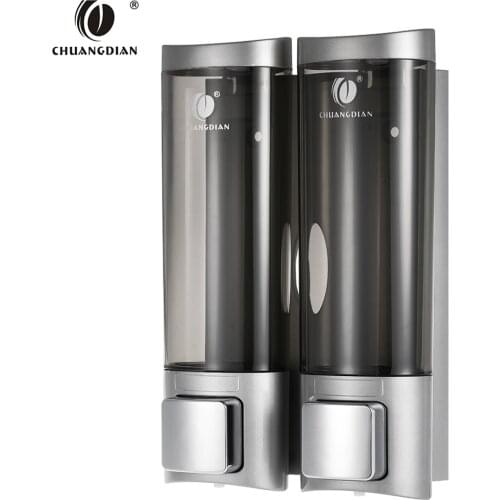 Manual Hand Soap Dispenser Wall Mount Double Liquid Shampoo Shower Gel Dispenser Hand Cleanser Washroom Lotion Dispenser