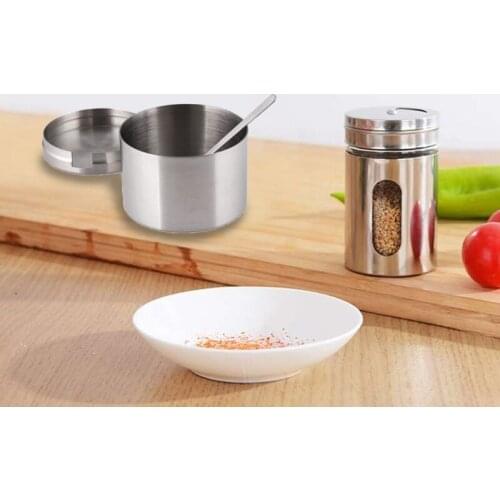 Stainless Steel Sugar Bowl Spoon Seasoning Jar Condiment Pot Spice Container Lid