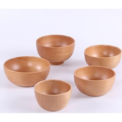 Salad Bowl Japanese Wooden Bowl Household Rice Bowl Soup Food Ramen Salad Bowl Solid Wood Tableware Restaurant Kitchen Supplies