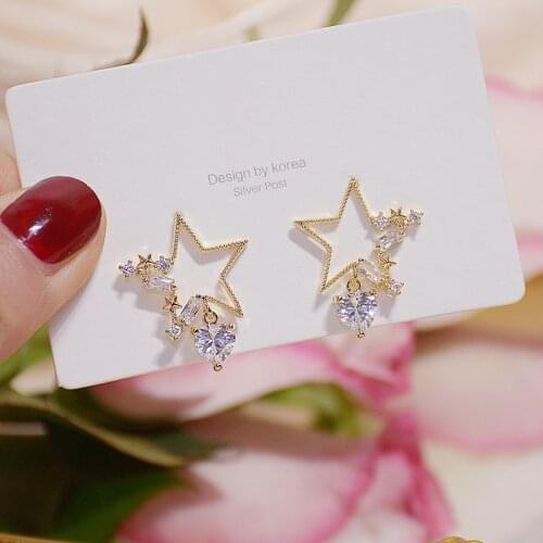 Temperament Transparent Crystal Hollow Star Women Earring Bling Zirconia Minimalist Exquisite Stud Earrings Wedding Bizuteria