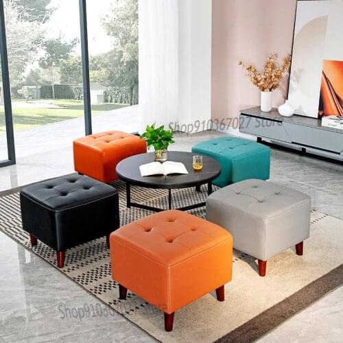 Shoe Changing Stool At The Door, Leather Footrest, Solid Wood Low Stool, Small Square Stool, Sofa Stool, Fitting Room Pier