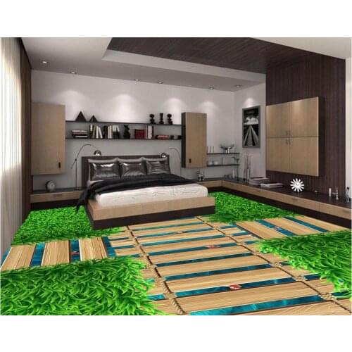 Modern Floor painting 3D green bridge water goldfish PVC Wall paper self-adhesive Floor mural