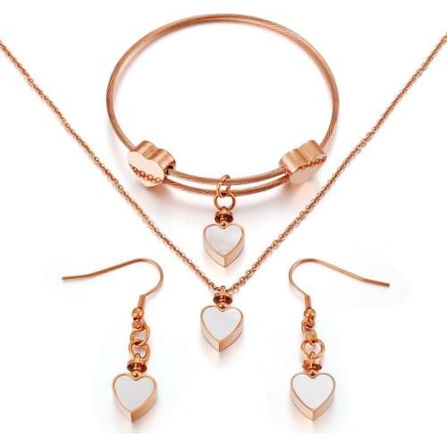 Stylish Rose Gold Plated Titanium Steel White Shell Heart-shaped Womens Jewelry Multi-combination Optional