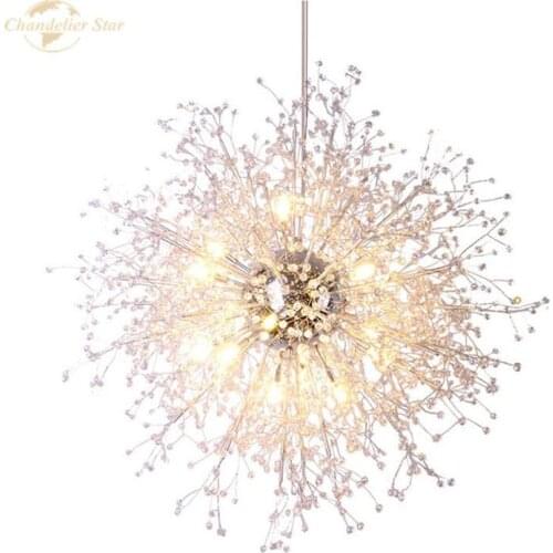 Nordic LED Chandeliers Modern Dandelion Chrome Firework Acrylic Round Lamps Lustre Bedroom Living Room Indoor Lighting Fixture
