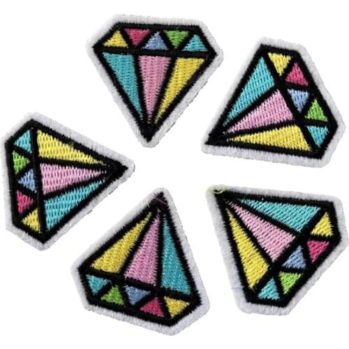 Iron on small colorful diamond shape embroidered patch for jacket shoulder
