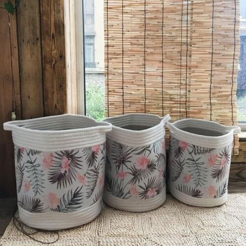 Tropical Flowers Fresh Green Leaves Barrel Software Foldable Art Childrens Toy Bucket Basket Dirty Clothes Bucket