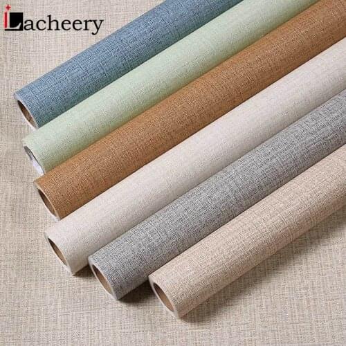 Vinyl Wallpapers for Living Room In Rolls Home Decor Solid Color Linen Wall Stickers Modern Adhesive Furniture Waterproof Films