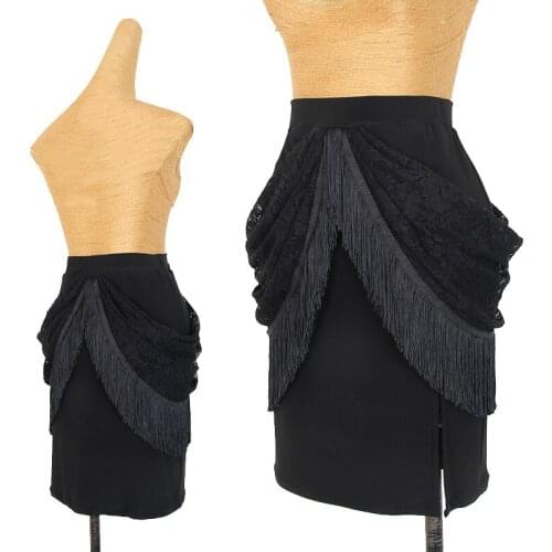 New Latin Dance Skirt Adults Black Sexy Split Fringed Skirts Women Samba Salsa Cha Cha Tango Dancing Performance Wear DNV12490