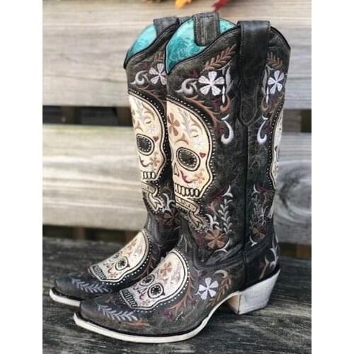 High Quality Women Boots 2021 New Fashion Elegant Floral Flower Print Kids Shoes Female Boots Casual Lace Female Boots