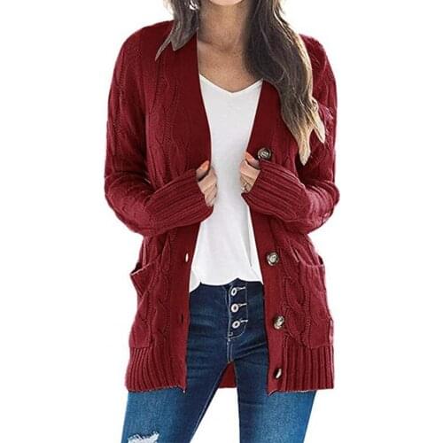 Lady Knitted Coat 2021 Cardigan V-neck Single-breasted Solid Color Twist Pattern Coat Casual Clothing