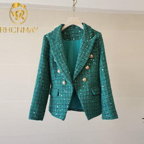 High Quality 2021 Autumn Winter New Fashion Blended Woolen Fabric Check Double Breasted Slim Long Sleeve Womens Coat