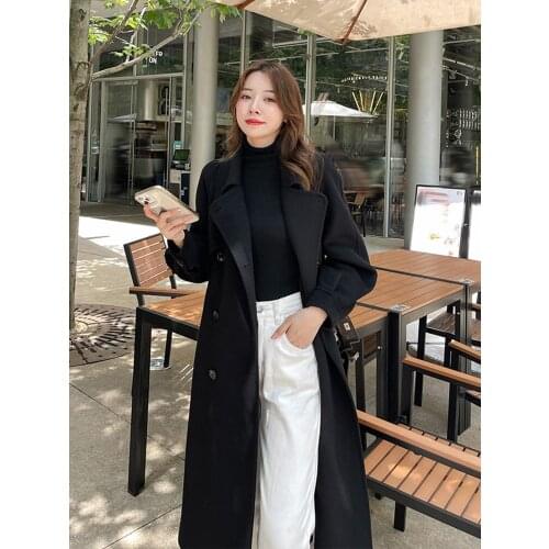 Double sided cashmere coat womens medium length autumn and winter 2021 new high-end loose and thin wool coat