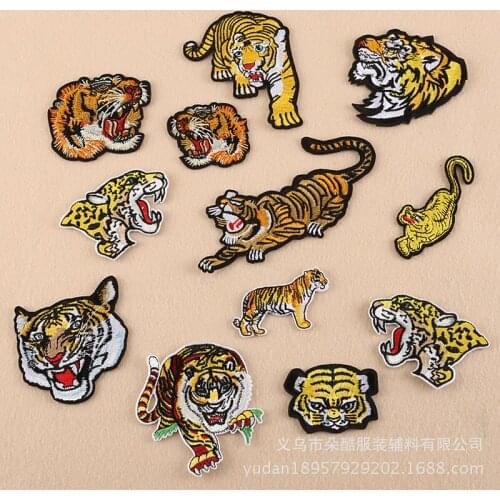 20pcs/lot Gold Embroidery Patches for Clothing Badges Tiger Animals Applique Iron on Transfer Diy Cute