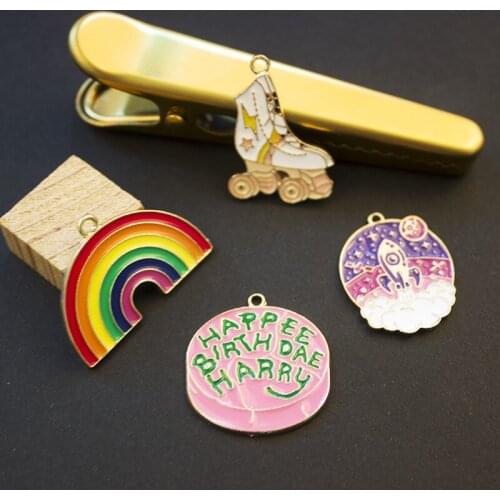 10pcs Rainbow Skates Rocket Enamel Charms Dangles Gold Color Alloy Earrings Pendants DIY Keychain Jewelry Accessory Craft FX446