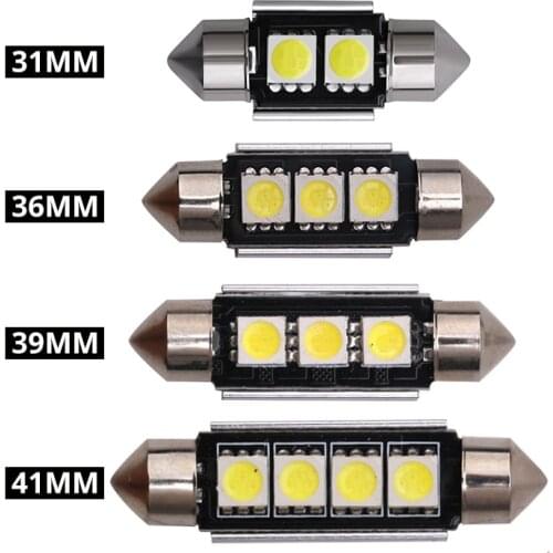 1x Car Festoon 31mm 36mm 39mm 41mm 5050 SMD LED Festoon Light CANBUS Error Free c5w Car Auto Reading Dome Light Bulb White DC12V