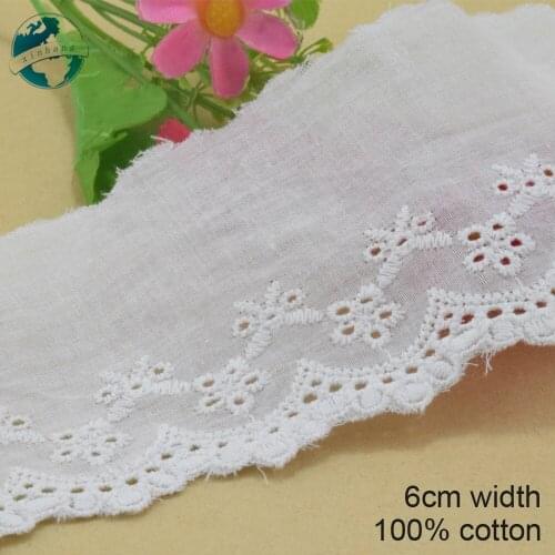 5yards 6cm wide white lace cotton embroid lace sewing ribbon fabric guipure diy trims warp knitting DIY Garment Accessories#3178