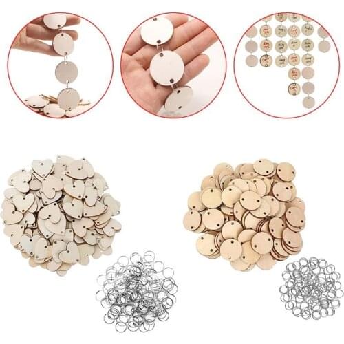 50pcs Christmas Wedding Wooden Tags with 2 Holes Round Heart Wood Discs and S Hooks Connectors for Birthday Boards Crafts