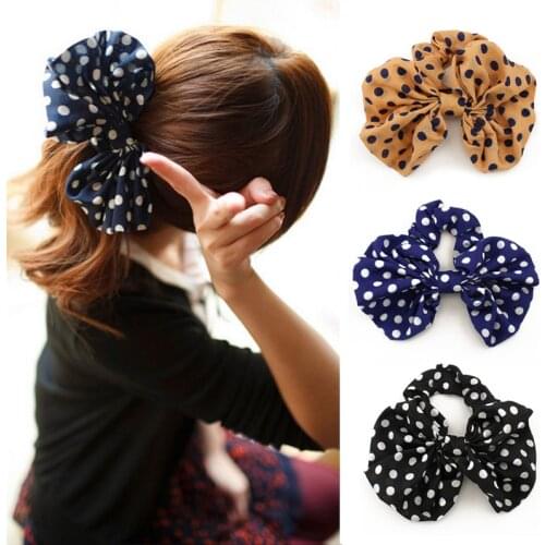 1PC Korean Cute Dots Print Hair Bows Elastics Hair Bands Accessories for Women Girls Ponytail Nylon Hair Ties Headdress Headwear