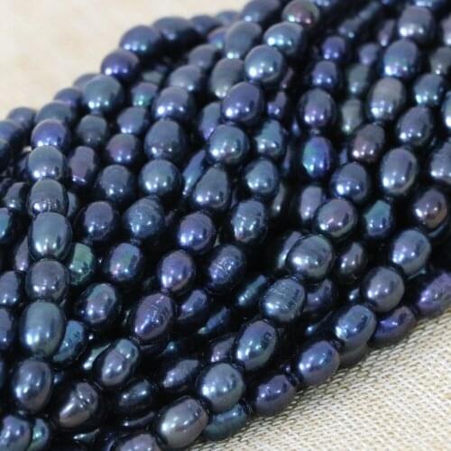 Romantic 7-8mm black natural cultured rice pearl loose beads elegant women fit diy neckalce bracelet jewelry making 15inch B1371